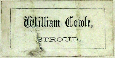 William Cowle's visiting card